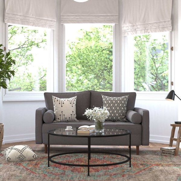 Flash Furniture Dark Gray Faux Linen Upholstered Tufted Loveseat IS-PL100-DKGY-GG